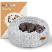 Sonstiges Hundebett Donut Rund Grau 60x60x20 cm Waschbar Rutschfest Beruhigend Schaumstoffkern