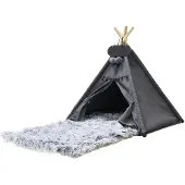 Sonstiges Tipi Zelt für Haustiere mit Plüsch Hundematte Dunkelgrau 60x60x70cm
