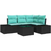 vidaXL Gartensofa-set mit Speicher Schwarz und Türkis Poly-Rattan