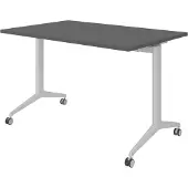 Bümö Seminartisch klappbar & fahrbar - Gestell: Silber, Größe: 120 x 80 cm, Nachbildung: Graphit