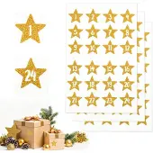 Dripio Adventskalender Aufkleber Zahlen 1-24, Goldfolie, Sternenmuster