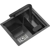 Markenlos Edelstahl-Spüle Kompakte Küchenspüle mit Abdeckung 32 x 39 cm Schwarz