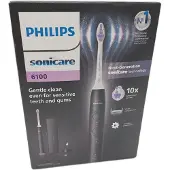 Philips Sonicare 6100 series Series 6100 HX7401/07 Wiederaufladbare Zahnbürste, Erwachsener, Schallzahnbürste, Sensibel, 62000 Bewegungen pro Minute, Schwarz, 2 min, 4 x 30 sec