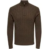 Only & Sons Herren Pullover ONSLOUI REG 12 CABEL HALF ZIP KNIT - Regular Fit - 22033763 Coffee Bean MELANGE - XL