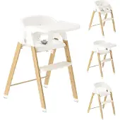 Deryan Luxe Kinderhochstuhl - Mitwachsend - Klappbar - Weiß/Holzoptik