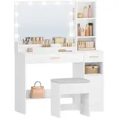 OEM Grosse Schminktafel mit Spiegel, 2 Lademöglichkeiten und 4 Schubladen, weiß
