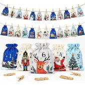 Sonstiges Adventskalender zum Befüllen 24 Stoffbeutel 15x20 cm mit Holzklammern & Schnur 2026