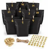Sonstiges Adventskalender zum Befüllen für Männer, 24 Papiertüten mit Zahlenaufklebern, Schwarz-Gold-Design