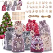 Sonstiges Adventskalender Set 2026, 24 Leinenbeutel mit Holzklammern & Zahlen, DIY Countdown Kalender
