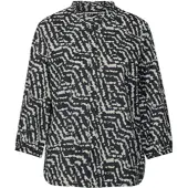 Street One Rüschenbluse , Damen, Gr. 34, schwarz, Web, Obermaterial: 100% Baumwolle, bedruckt, bequem hüftbedeckend, Rundhals, Blusen Rüschenbluse, 3/4 Arm, mit Rüschen und grafischem Print