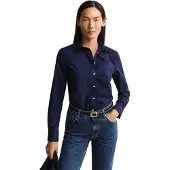 Gant für Damen. 4300486 Slim Fit Hemd aus marineblauem Popeline (38), Lässig, Baumwolle, Klassisch, Langarm