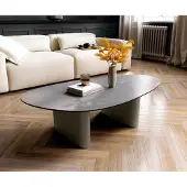 DELIFE Couchtisch Edge Oval 140x75 cm Keramik Beton Grau Ovada Effektfinish Titan
