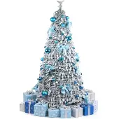 Supfine 180cm Künstlicher Weihnachtsbaum Blau Beschneit – Geschmückt mit LED & Kugeln