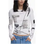 Desigual Bluse Newspaper 25WWTK25 Weiß Regular Fit