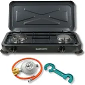 BlueCraft Camping-Gas-Kocher Mobi 2-flammig, anthrazit-grau, Zündsicherung, Gasschlauch, ...