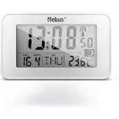 Mebus digitaler Funkwecker mit Mondkalender, Beleuchtung, Innenthermometer, 2 Weckzeiten, Schlummer-Funktion