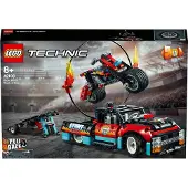 LEGO 42106 Technic Stunt-Show mit Truck und Motorrad Spielzeug für Kinder, 2-in-1 Modell, Lkw mit Rückziehmotor und Anhänger