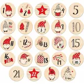 Merkloos Adventskalender Holzanhänger, 24 Stück, mit Zwergenmotiven, für DIY Basteln