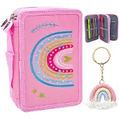 Merkloos Federmäppchen Mädchen, rosa, mit Schlüsselanhänger, kompakt, für die Schule