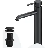 AM.PM Badarmatur Hoch Pop-Up Ablaufventil für Waschbecken Wasserhahn Bad Schwarz Waschtischarmatur mit Ablaufgarnitur Ventil Ablauf