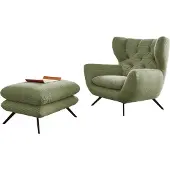 KAWOLA Sessel CHARME Hochlehnsessel Cord olivgrün mit Hockerbank