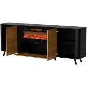 Cama Volare Kommode 200 x 39 x 75 cm schwarz/nussbaum + Kamin, Schwarz, Walnuss, Partikelbord, Modern, Rechteckig, Partikelbord, Laminat