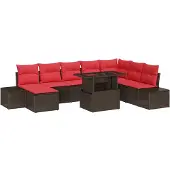 vidaXL Gartensofa-set 9 stk. Braun Poly-Rattan