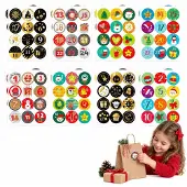 Dripio Adventskalender-Sticker 1-24, 16 Blatt, rund, selbstklebend, Weihnachtsmotive