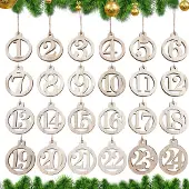 Dripio Holz-Adventskalender Zahlen 1-24, runde Anhänger mit Hanfseil