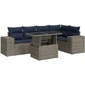 vidaXL 6-tlg. Garten-Sofagarnitur mit Kissen Schwarz Poly Rattan