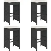 vidaXL Garten-Barhocker mit Kissen 4 Stk. Schwarz Poly Rattan