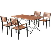 Merxx Gartenmöbelset Schlossgarten 5tlg., 4 Stapelsessel, 1 Tisch 160 x 90 cm - Flachstahl/Eukalyptus