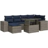 vidaXL 9-tlg. Garten-Sofagarnitur mit Kissen Grau Poly Rattan Akazie
