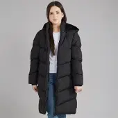 Board Angels Mädchen - Wattierte Lange Kapuzenjacke - Schwarz