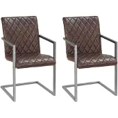 vidaXL Freischwinger 2 Stk. Braun Echtleder