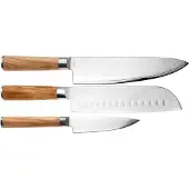 Eden kitchen knives Eden Sugoi Olive 3-teiliges Messerset, Kochmesser, Santoku und Officemesser