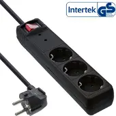 InLine Steckdosenleiste, 3-fach Schutzkontakt, ÜSS, schwarz, 1,5 m, Drinnen, Typ F, Type F (CEE 7/4), Abgewinkelt, 1,5 mm²