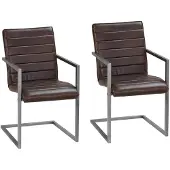 vidaXL Freischwinger 2 Stk. Braun Echtleder
