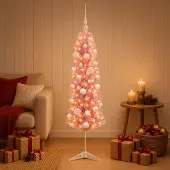 Syfax Künstlicher schmaler Weihnachtsbaum mit Kugel 120 cm 150 LEDs