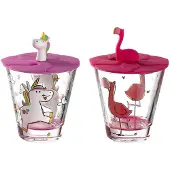 Leonardo Kinderbecher "Kinderbecher mit Deckel Bambini 215 ml 2er Set", bunt (einhorn, flamingo), Trinkgefäße, Kinderbecher