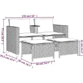 vidaXL Gartensofa 2-Sitzer mit Tisch und Hockern Braun Poly Rattan