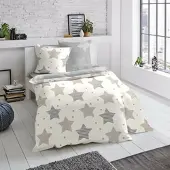 TRAUMSCHLAF Biber Wendebettwäsche Sterne beige 140x220 cm + 70x90 cm - beige;grau