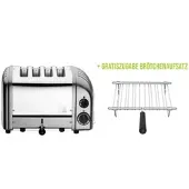Dualit Classic Toaster Premium 4-Schlitz inkl. Gratis Brötchenaufsatz Metallic-Silber