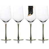 Intirilife 4x Wein Glas mit goldfarbenem Stiel - 380 ml Füllmenge - Rotwein Weißwein Glas Kelch Kristallglas stoßfest