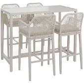 Mendler Set Bartisch + 4x Barhocker MCW-P91, Barstuhl Stehtisch, Outdoor Sitzpolster Seilgeflecht Metall creme