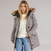 Brave Soul Damen - Jacobs Kunstpelz-Parka-Mantel - Grau