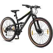 Bikestar Fully Mountainbike 26 Zoll | 15 Zoll Rahmen, 21 Gang Shimano Schaltung, Scheibenbremse | Schwarz