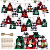 Dripio Adventskalender zum Befüllen, 24 Jutebeutel mit Holzklammern, DIY