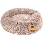Intirilife flauschiges Plüsch Haustierbett in Beige Durchmesser 60 cm - Weiches rundes rutschfestes Hundebett Katzenbett Kissen komfortables Hundesofa Katzensofa für Hunde und Katzen