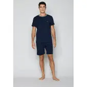 JOOP! Pyjama JOOP, Herren, Gr. M, blau, Jersey, Obermaterial: 95% Baumwolle, 5% Elasthan, bequem kurz, Rundhals, Homewear-Sets Pyjama, aus Baumwollmischung, in Jersey-Qualität, mit geradem Bein
